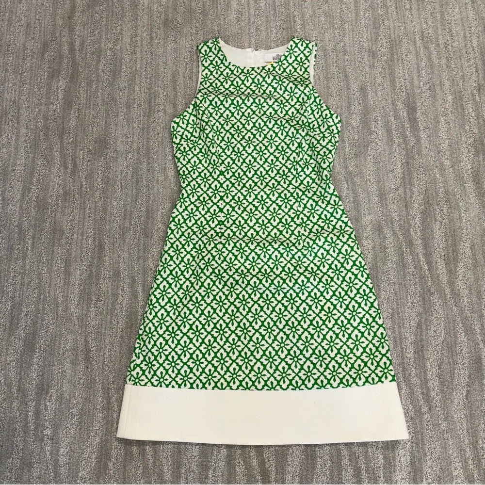 Badgely Mischka Belle Green & White Print Sleeveless Knee Length Dress Size 4